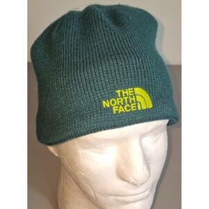 The North Face Mens Womens Beanie Knit Hat Green Embroidered Logo Acrylic